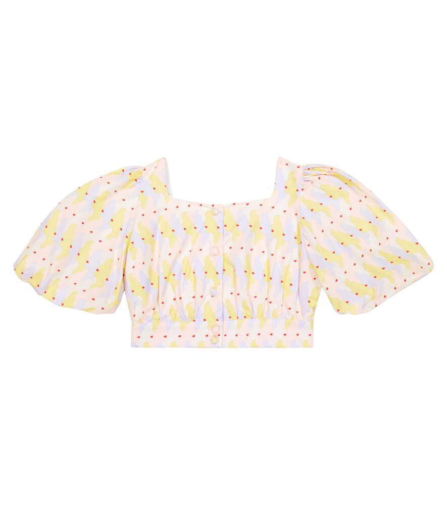 Хлопковый кроп-топ с принтом и пышными рукавами Fendi Kids, F0za0 — фото 4