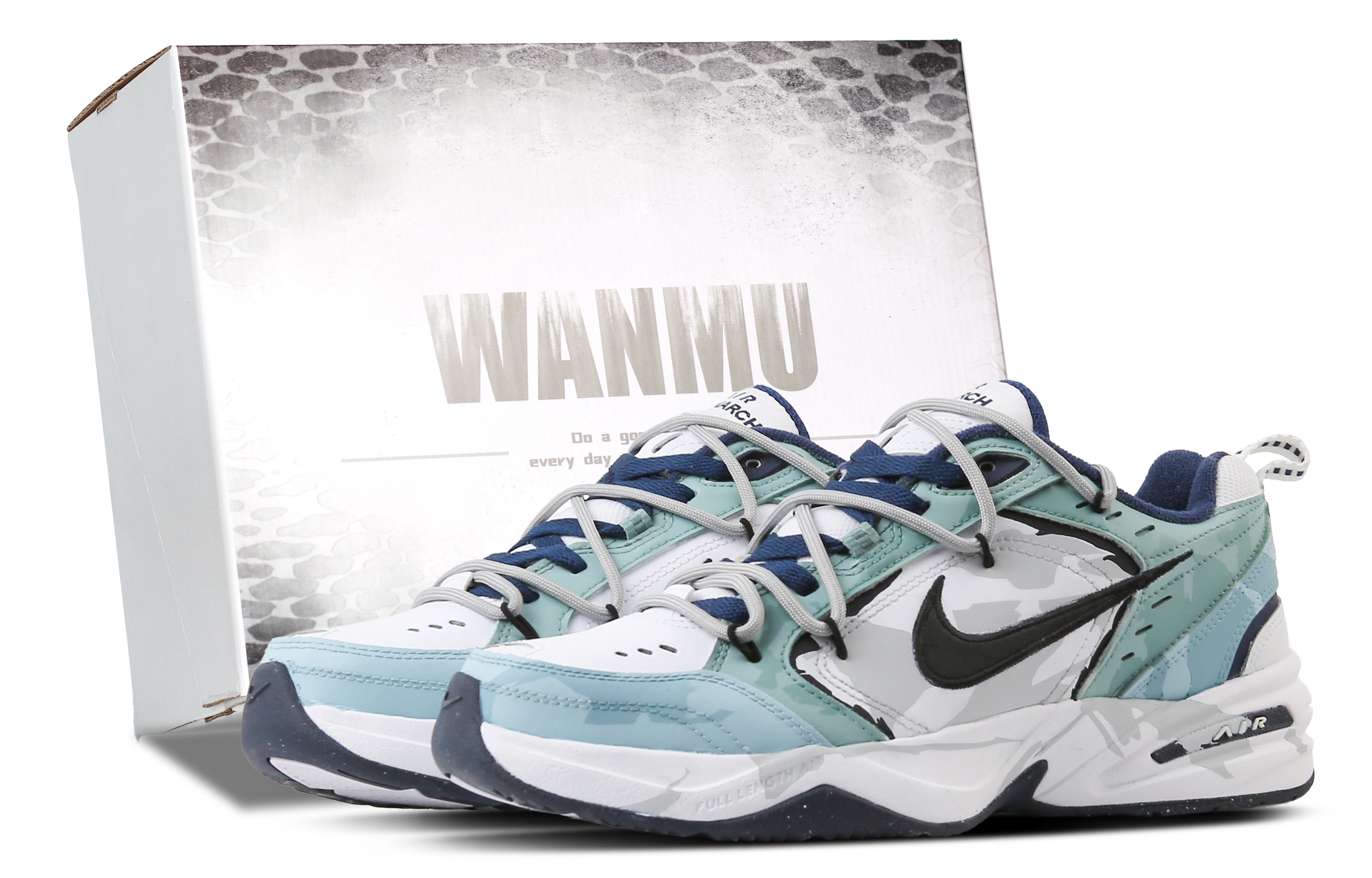 

Nike Кроссовки Air Monarch 4 Light Path Through Mist, устойчивые к истиранию и скольжению, низкие, массивные, унисекс, бело-зеленые