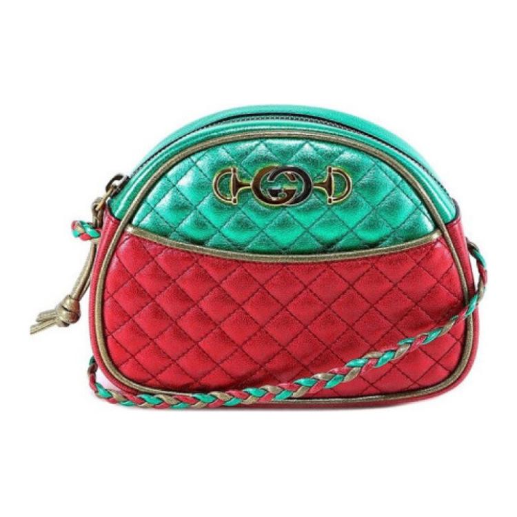 

Кожаная мини-сумка через плечо, женская, зеленый/красный/золотой GUCCI