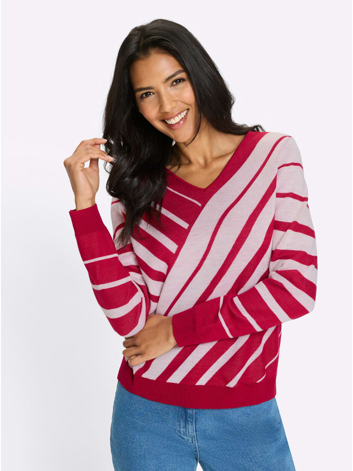 

Свитер с V-образным вырезом в красно-белом узоре Sieh an!