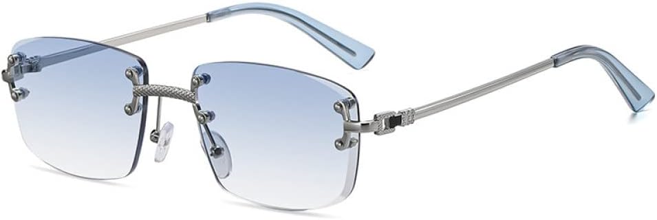 

Панк-очки, маленькие прямоугольные, для мужчин и женщин, дизайнерские, без оправы, с градиентными линзами, металлические, солнцезащитные очки для мужчин, UV400 MTZJH, C24 Silver Lightblue