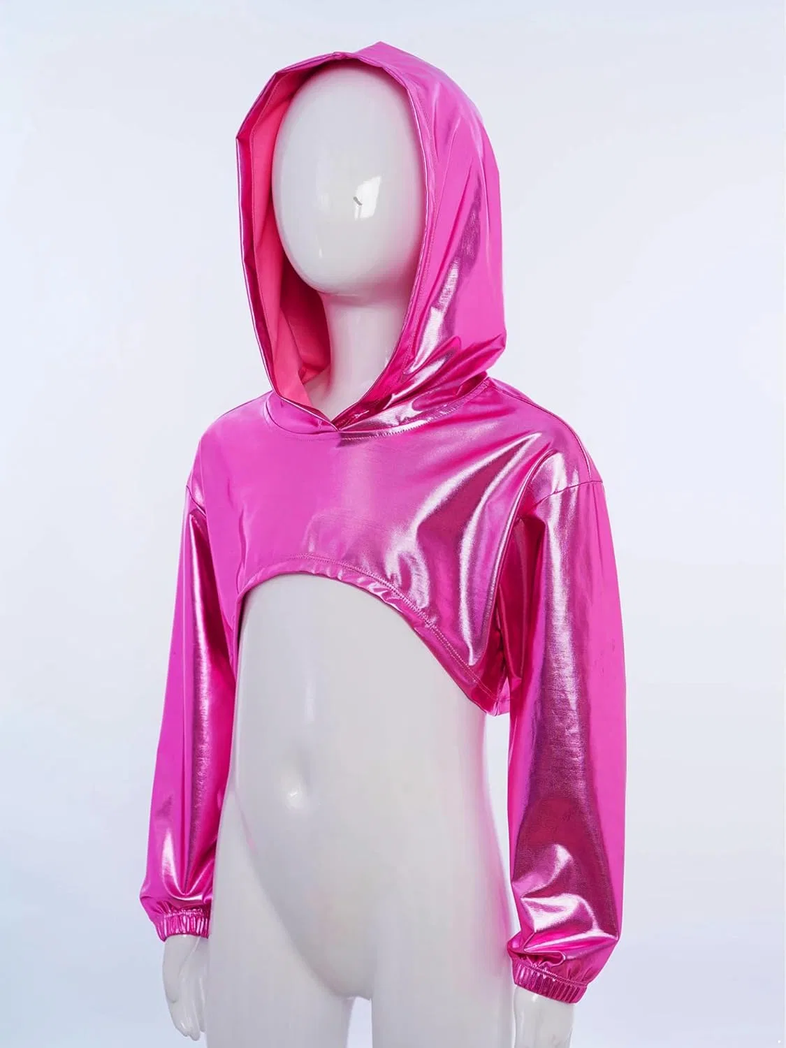 Детская толстовка с капюшоном Xnihocha металлик асимметричный подол, Hot Pink — фото 4