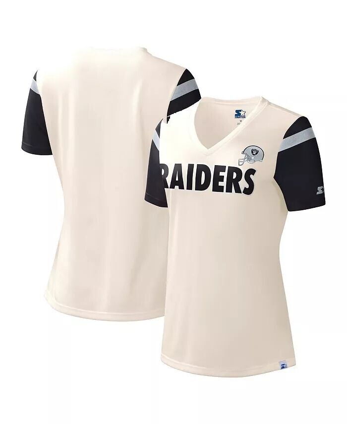

Женская белая футболка с v-образным вырезом Las Vegas Raiders Kick Start Starter