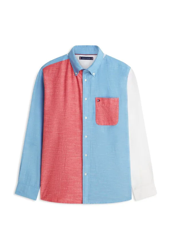 Рубашка из шамбре свободного кроя с цветовыми блоками Tommy Hilfiger, Red Chambray Blocking — фото 4