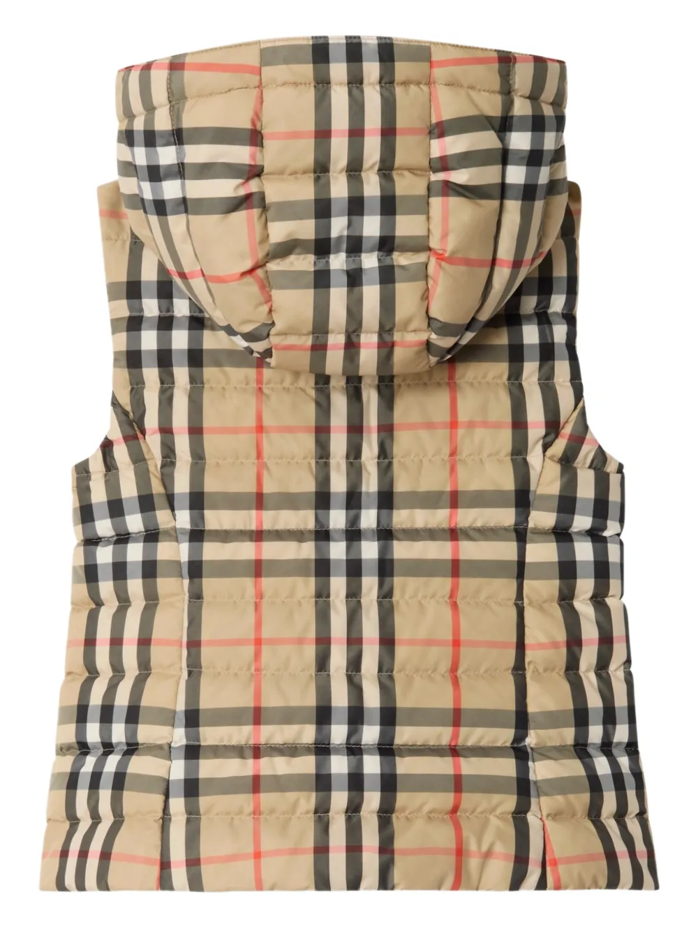 Стеганый пуховый жилет с капюшоном в клетку Burberry Kids, нейтральный — фото 2