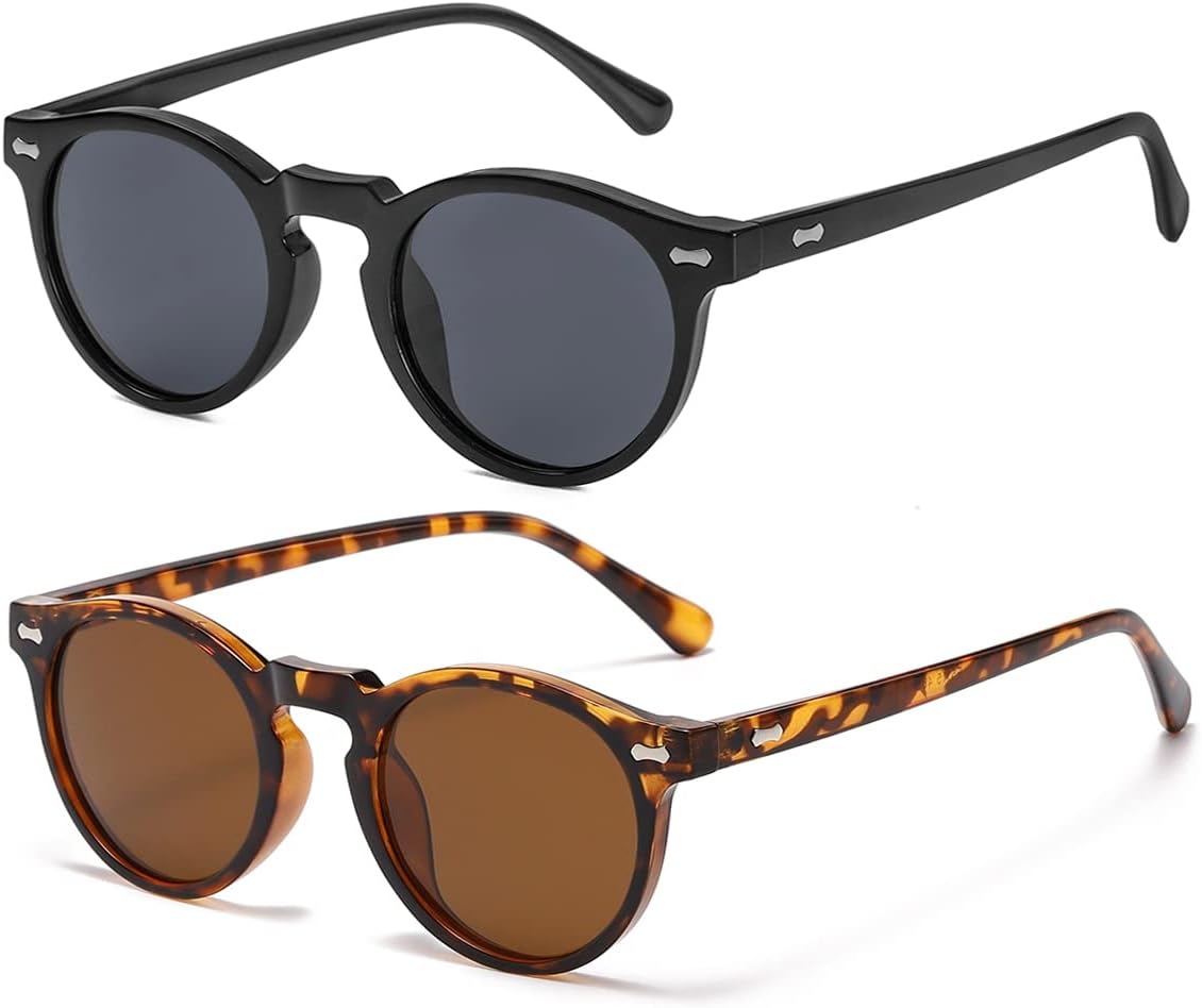 

Солнцезащитные очки Gleyemor Vintage Polarized для мужчин, круглые, с защитой UV400, в ретро-стиле, с оправой из ацетата ручной работы, Two-pack (Black Frame/Grey Lens + Tortoise Frame/Brown Lens)