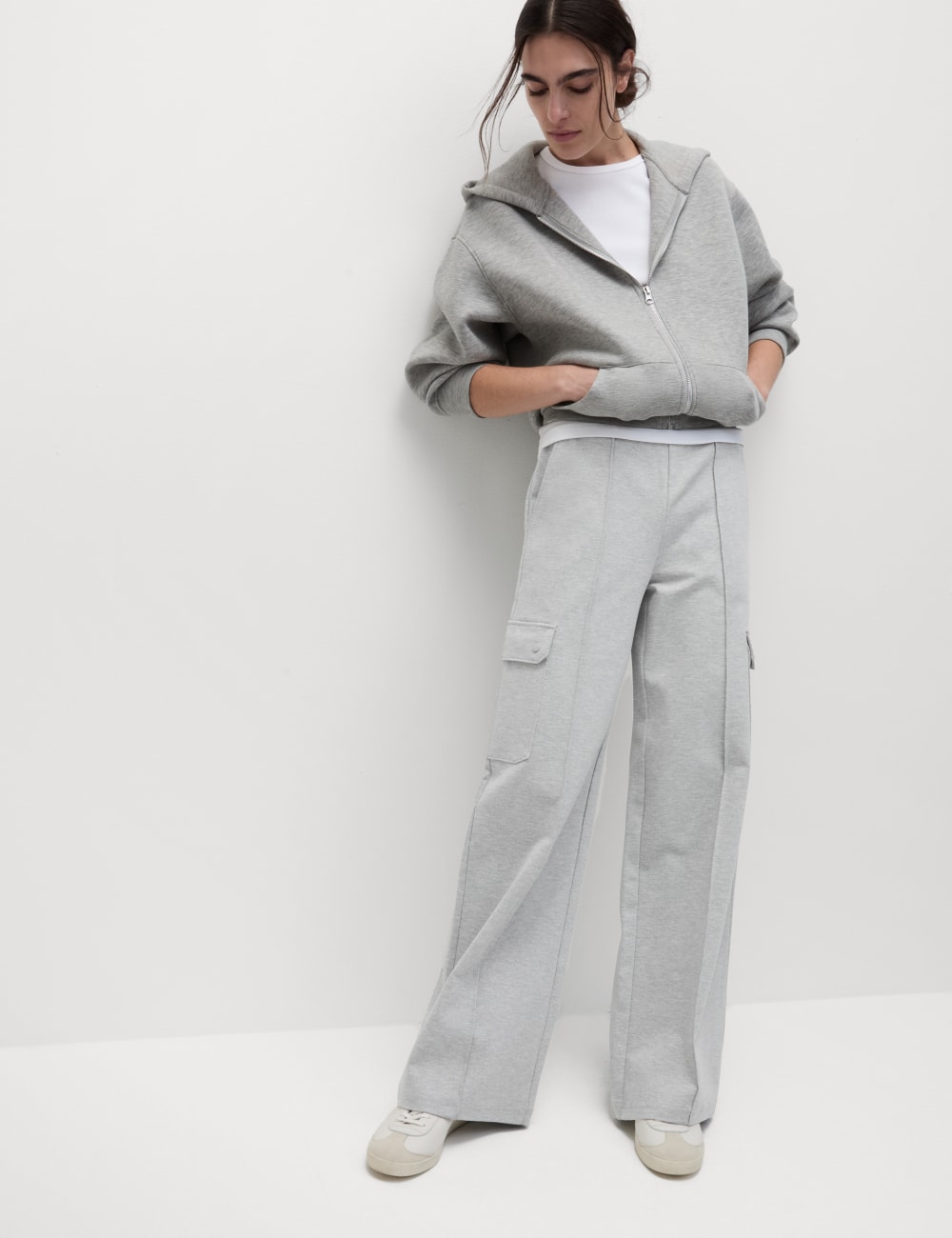 

Широкие брюки Ponte Utility Marks & Spencer, серый мергель