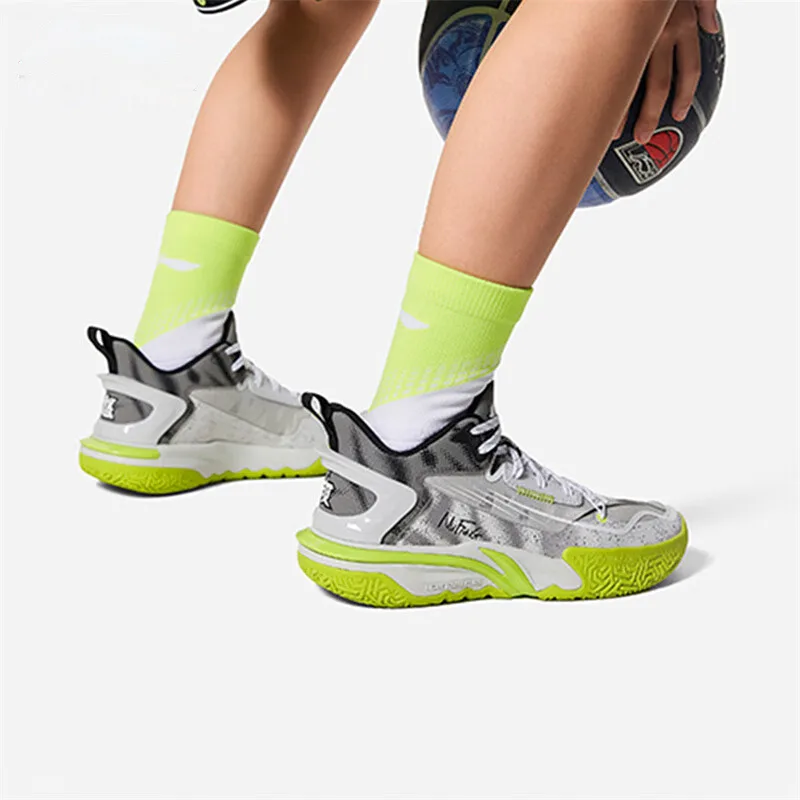 Li-Ning YOUNG Synthetic Leather Low top детские баскетбольные кроссовки Gray — фото 4