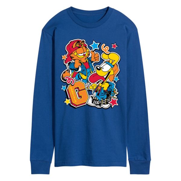 

Мужская винтажная футболка с длинным рукавом Garfield & Odie в стиле колледжа Nickelodeon, синий