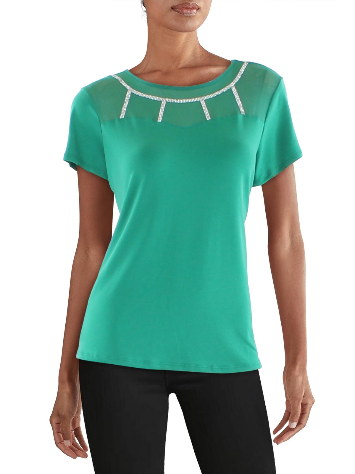 

Женская блузка Petites с кокеткой из джерси NY Collection, цвет emerald