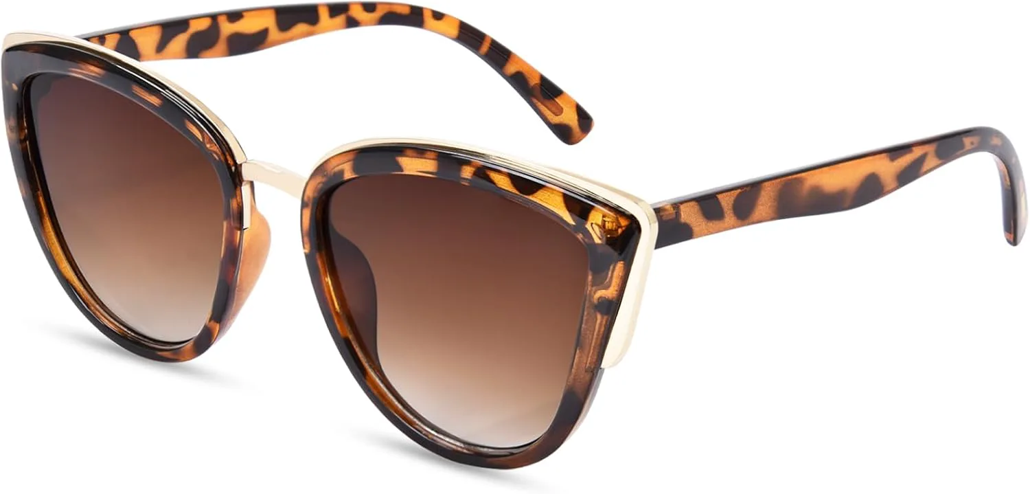 

Солнцезащитные очки OPTOFENDY Oversized Cat Eye для женщин, модные солнцезащитные очки в металлической оправе с защитой от УФ-излучения, OP2501, Tortoise