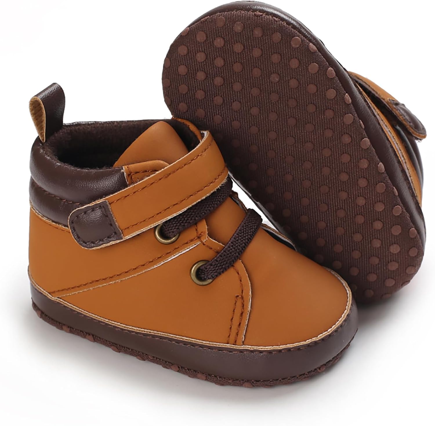 

Детские кроссовки SOFMUO для мальчиков и девочек, высокие на щиколотку, из искусственной кожи, с нескользящей подошвой, мягкой резиновой подошвой, для малышей, детская обувь для униформы, A3/Pu Light Brown