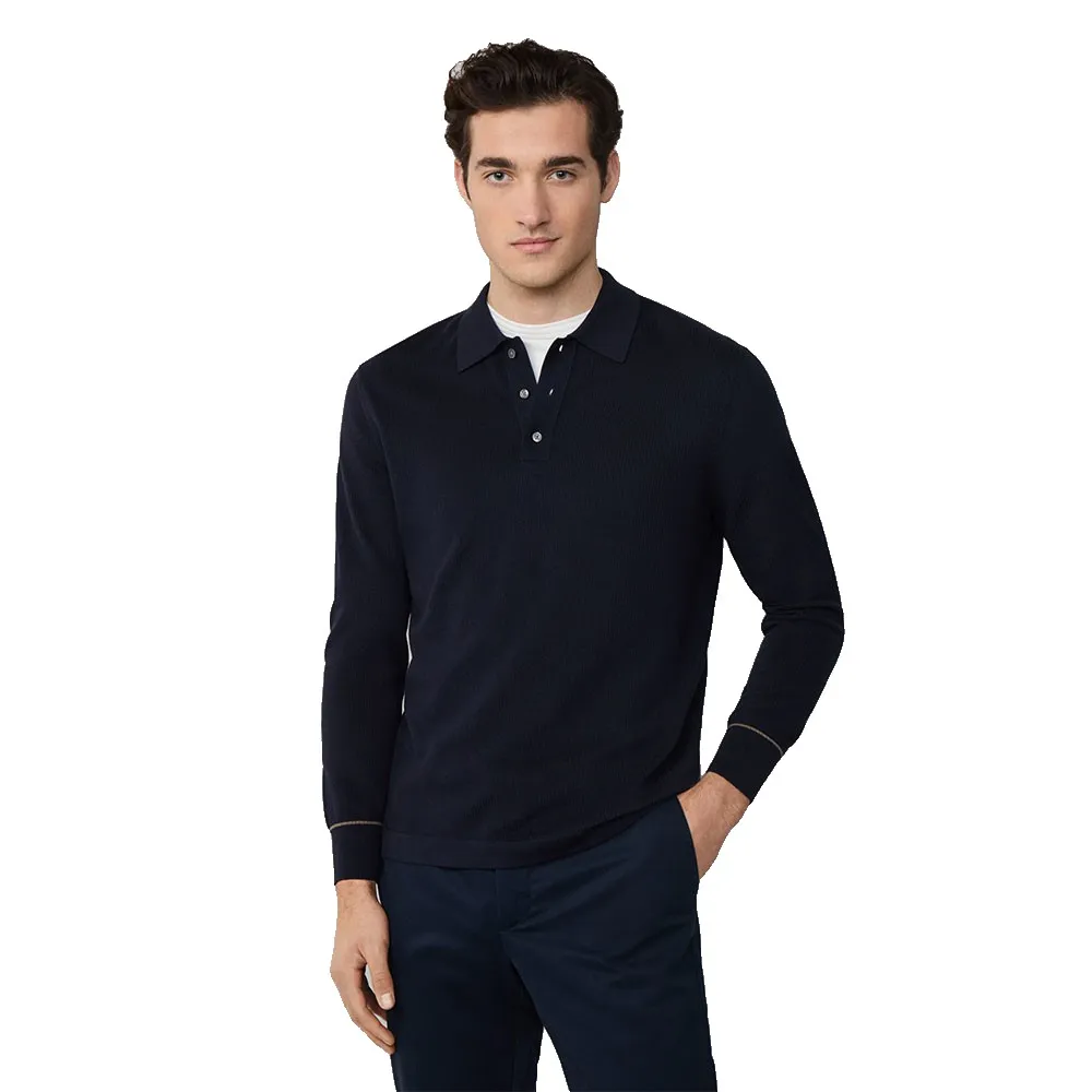 

Поло с длинным рукавом Hackett Textured, синий