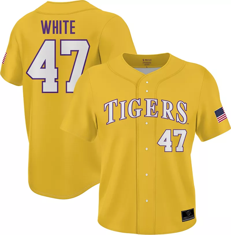 

Мужская бейсбольная майка Prosphere LSU Tigers #47 Gold Tommy White из полностью сублимированной бейсболки