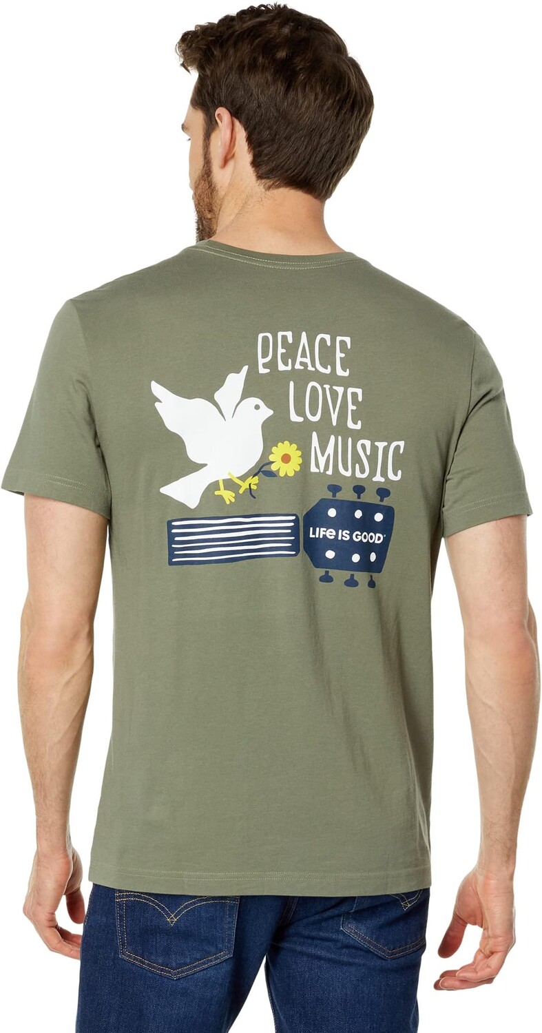 

Футболка Life is Good Peace, Love, Music Dove Short Sleeve CrusherTee, цвет Moss Green