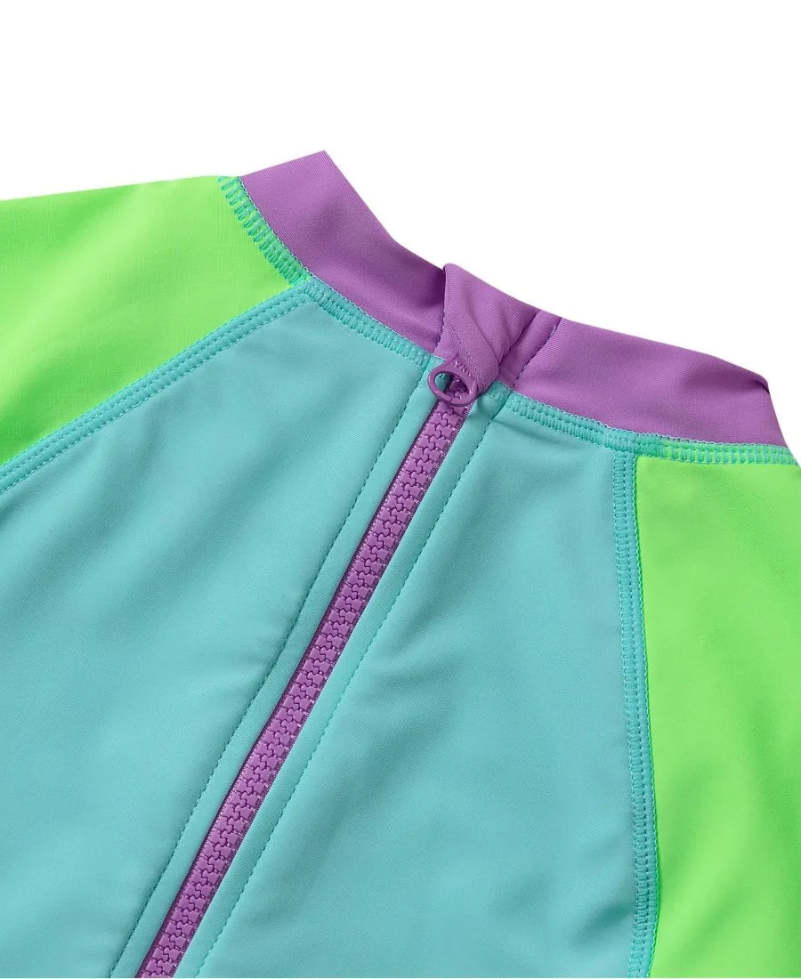 Детский хлоростойкий боди с длинными рукавами для серфинга Lands' End, синий/lime colorblock — фото 3