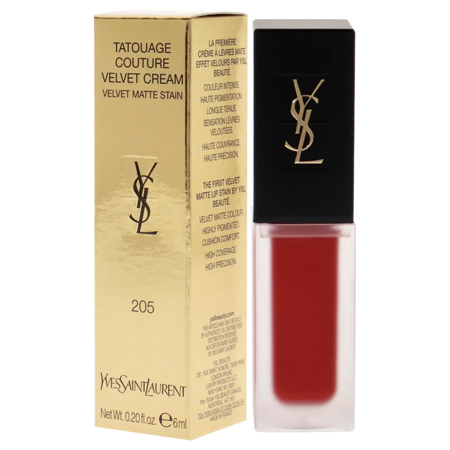 Tatouage Couture Velvet Matte Cream - 205 Rouge Clique от Yves Saint Laurent для женщин - Губная помада 0,2 унции — фото 4