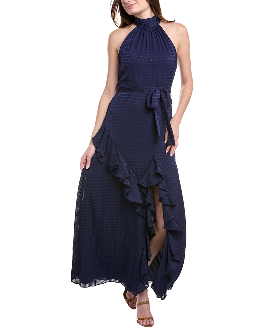 

Anne Klein Асимметричное макси-платье с сатиновой клеткой и рюшами по подолу, синий