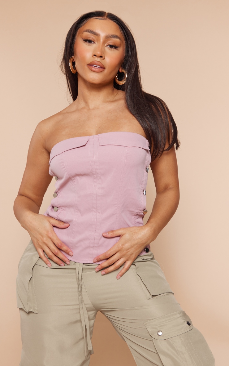 

PrettyLittleThing Укороченный топ-бандо на пуговицах Shape Rose Denim Look