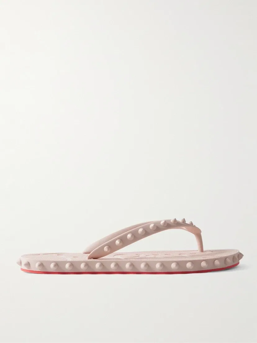 Резиновые шлепанцы Super Loubi с заклепками Christian Louboutin, бежевый
