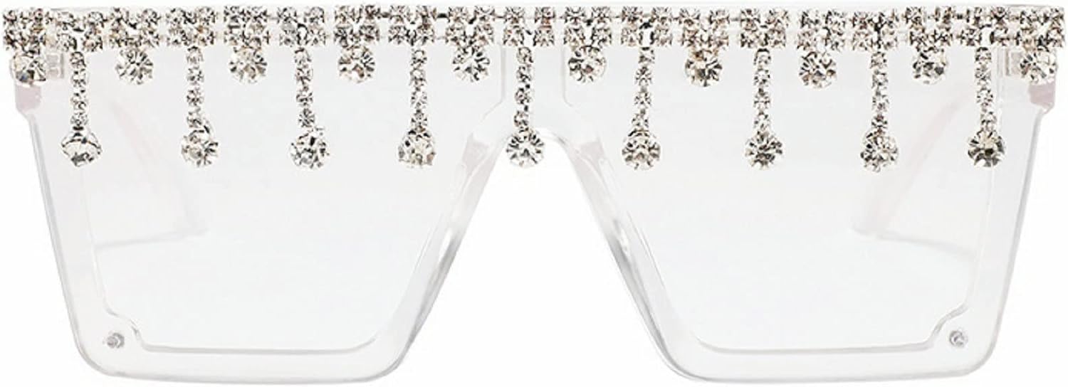 

Крупные квадратные солнцезащитные очки с блестками и стразами для женщин и мужчин, с плоской верхней частью, модные солнцезащитные очки с бриллиантовой кисточкой и сверкающими элементами mincl, Clear