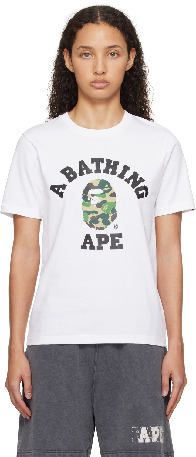 

Белая футболка колледжа ABC Camo BAPE, White x green