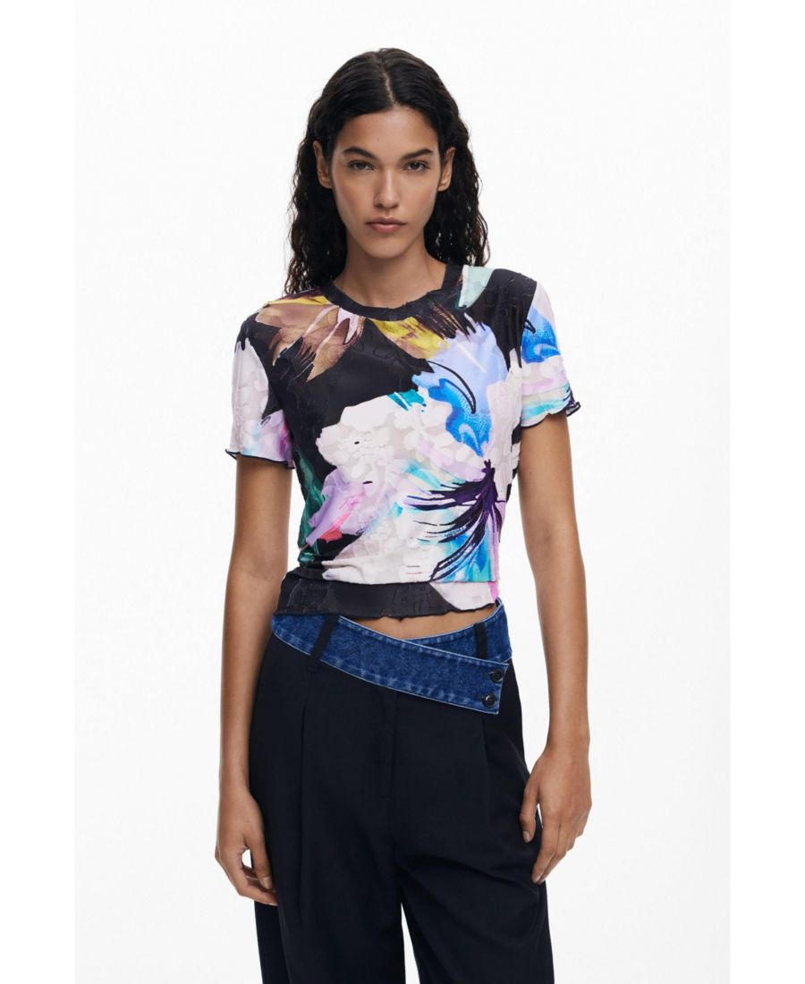 

Женская фактурная футболка с цветочным принтом Desigual, Black, Черный, Женская фактурная футболка с цветочным принтом Desigual, Black