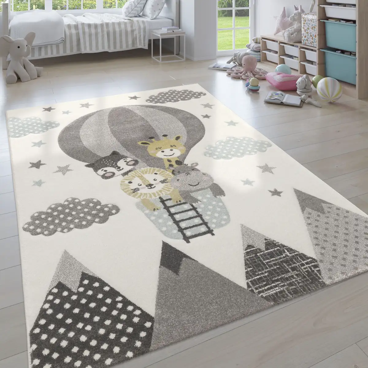 

Детский ковер Paco Home "Cosmo 343", прямоугольный, 3D дизайн, милый звериный мотив, пастельные тона, детская комната 133х133 см, бежевый