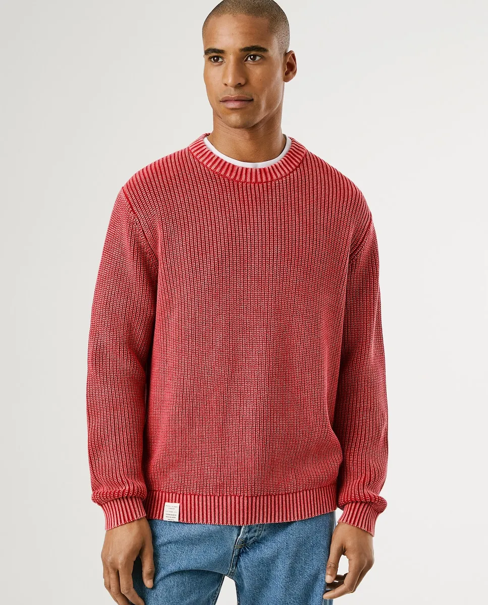 

Мужской джемпер с круглым вырезом, окрашенный после пошива Pepe Jeans, красный