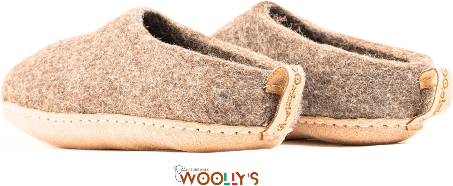 Домашние тапочки с открытой пяткой Woolly и кожаной подошвой, Премиальная новозеландская шерсть, Ручная работа с итальянским дизайном, Мягкие, дышащие и не имеющие запаха Woolly'S, коричневый — фото 4