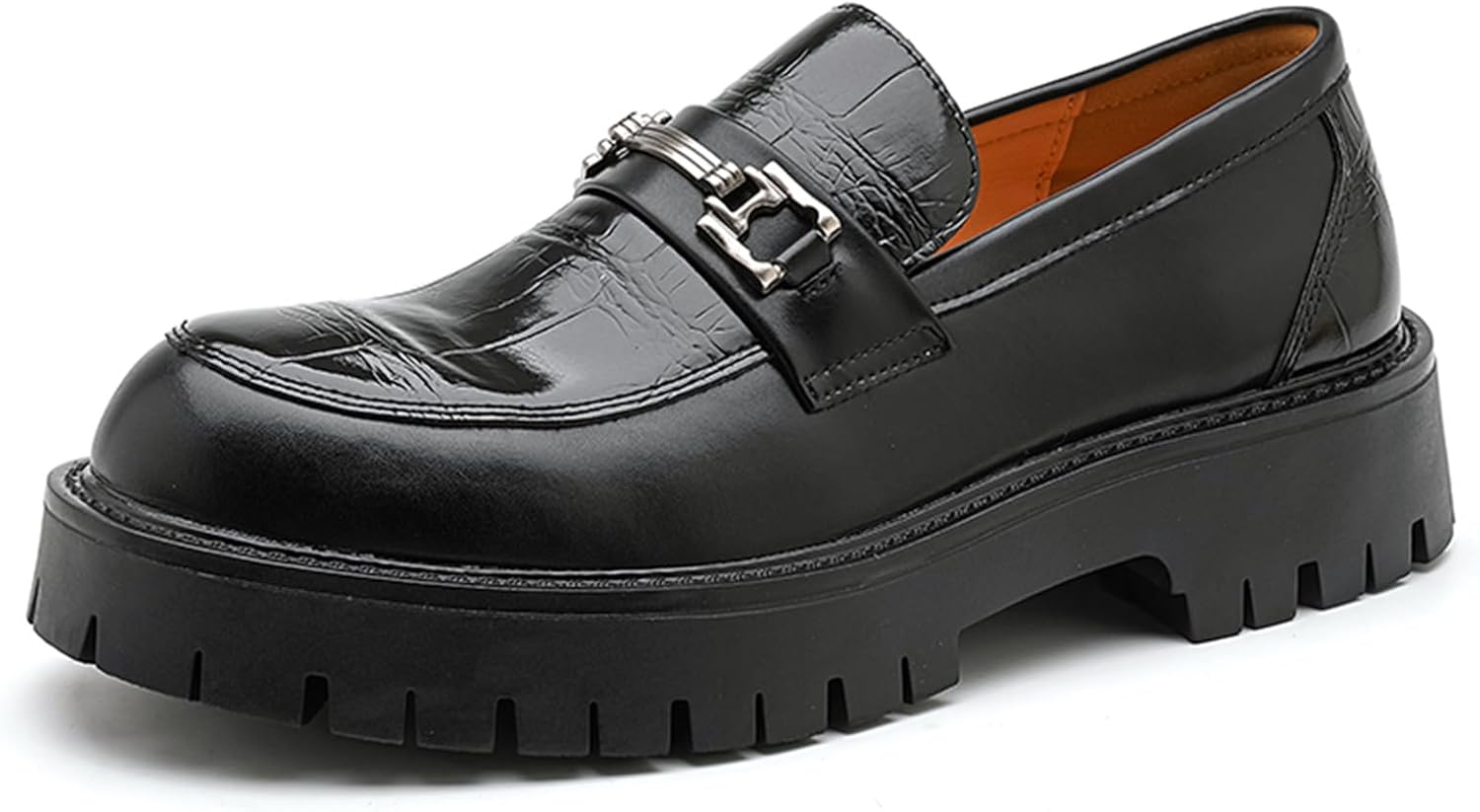 

Мужские кожаные слипоны на массивной платформе, лоферы с металлической цепью, подошва с протектором, толстый каблук, комфортные, широкий круглый носок, противоскользящая, дышащие, нарядные, для офиса, работы, повседневной носки Tixewsjh, черный