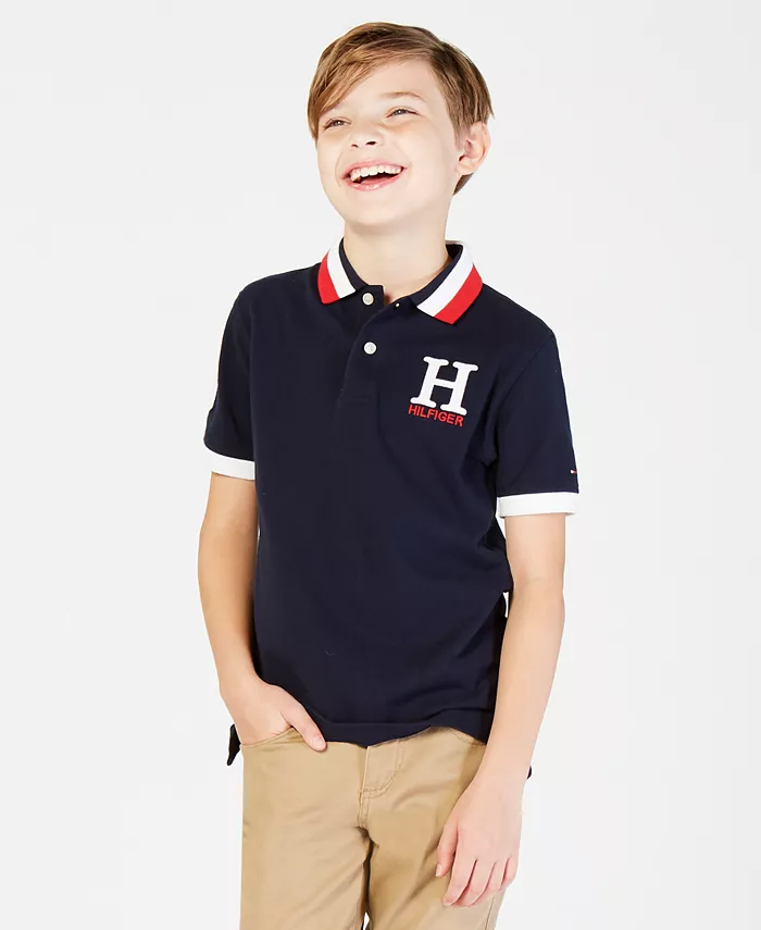 

Поло с вышивкой и полосатым воротником для малышей и мальчиков Matt Tommy Hilfiger, синий
