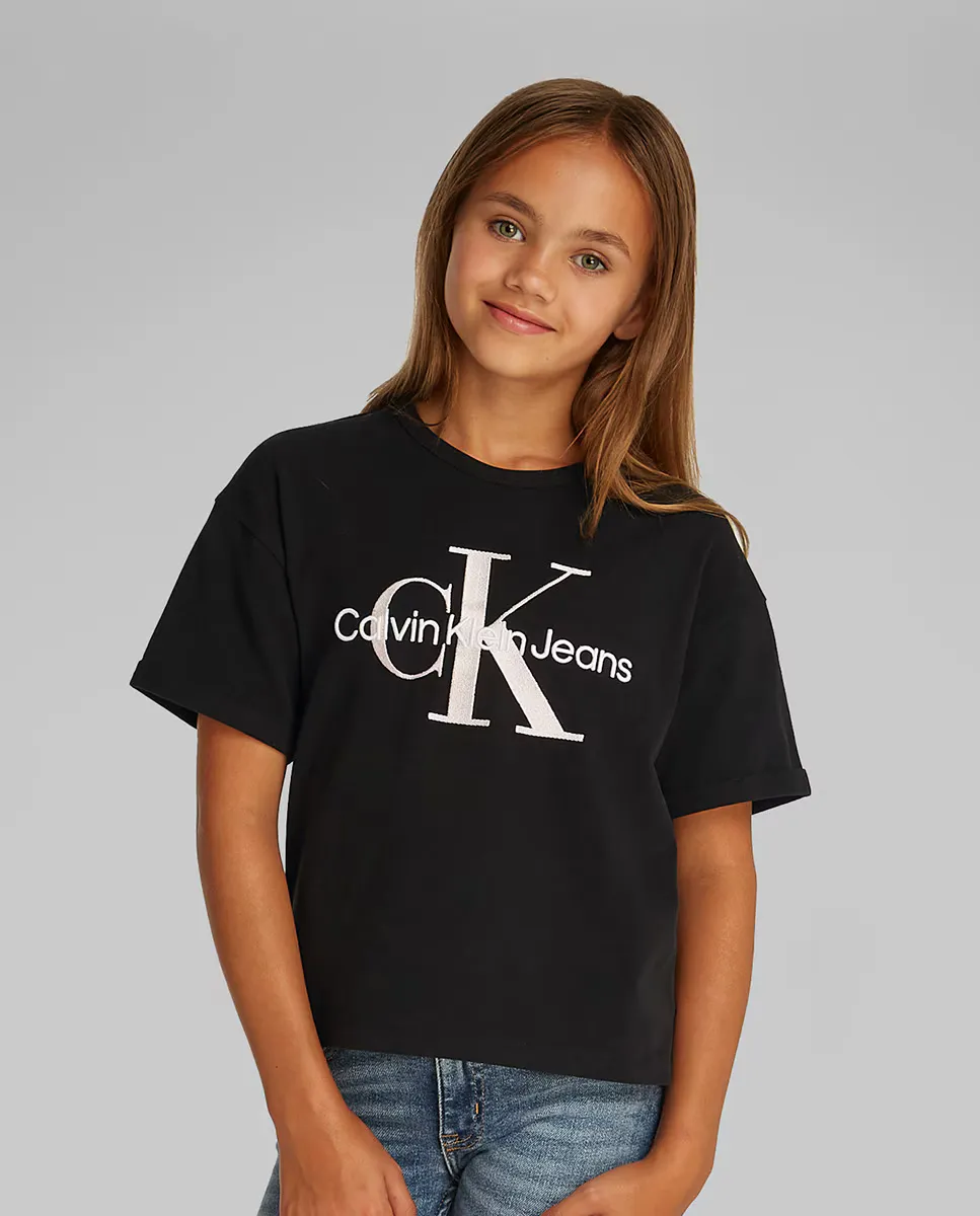 

Футболка с короткими рукавами и монограммой для девочек Calvin Klein, черный