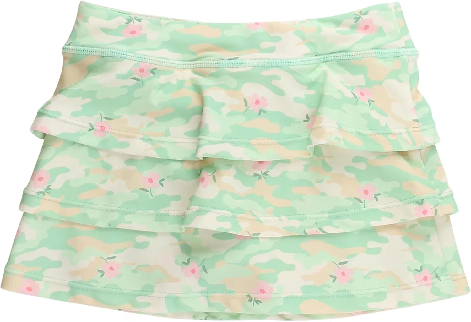 Спортивная юбка-шорты для девочек UPF50+ RuffleButts, цвет Sage Blossom Camo — фото 2