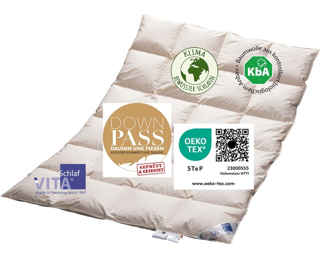 

Vita Schlaf Bio-Luxe-KBA ПОБЕДИТЕЛЬ ТЕСТА W4 СРЕДНЕЕ ВСЕСЕЗОННОЕ ОДЕЯЛО Органическое пуховое одеяло из 100% гусиного пуха немецкого качества (155 x 200 см) Vitaschlaf