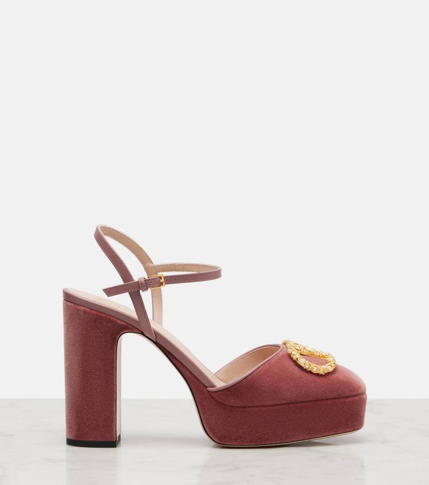 Туфли-лодочки на платформе из бархата Valentino Garavani, Phard/Cream-Crystal — фото 4