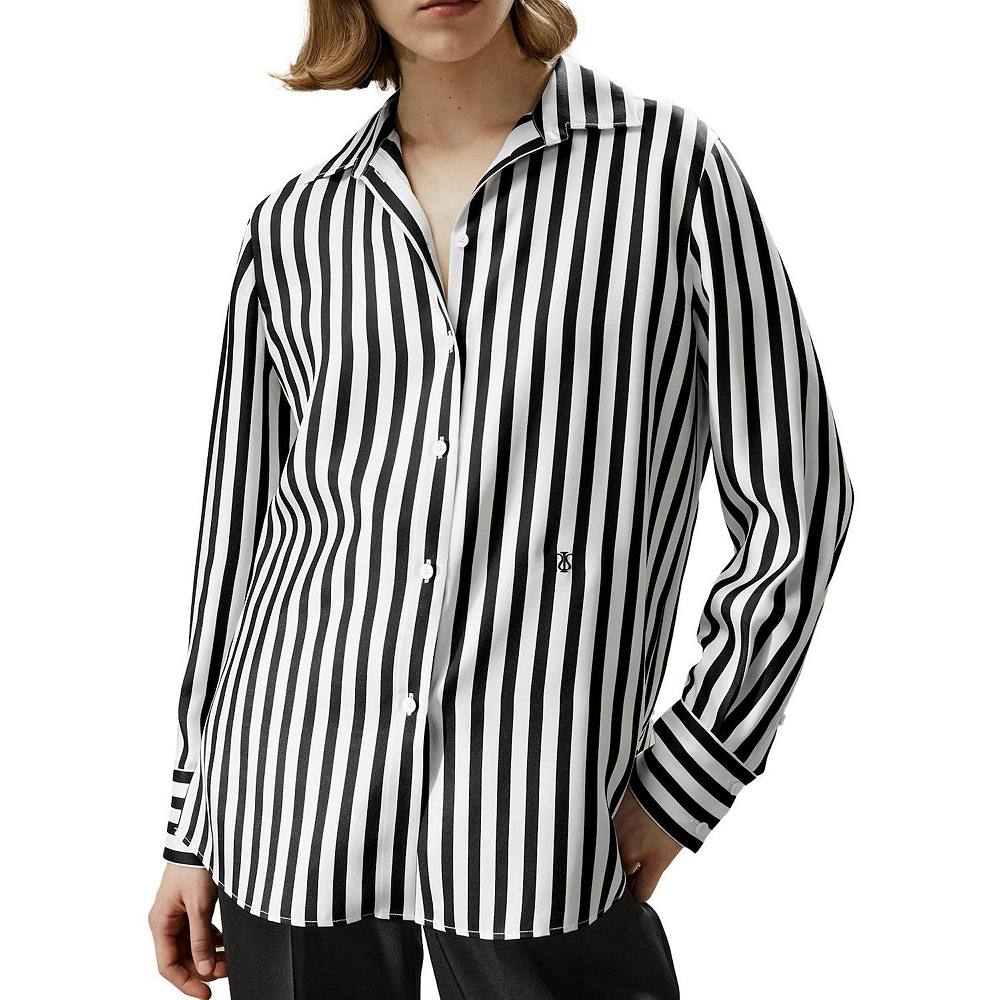 

Женская шелковая рубашка в полоску Lilysilk The Amalfi, цвет Black White Pinstripes