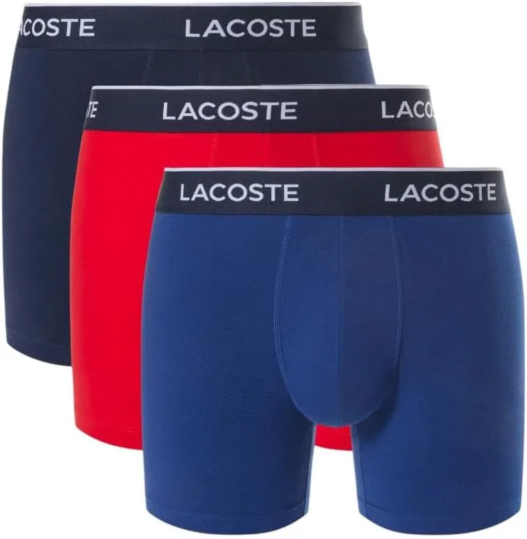 Боксеры Lacoste Cotton Stretch Big Croc Print Trunks, набор из 3 шт., темно-синий/красный
