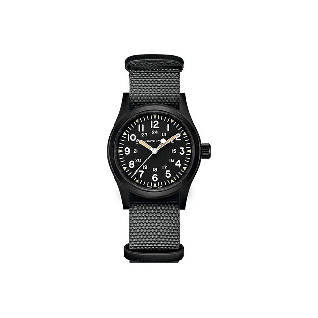 

Hamilton Часы Khaki Field Series Mechanical Movement Men's Watch Watch 38mm Black Dial Stainless Steel Case NATO Strap, Black Dial