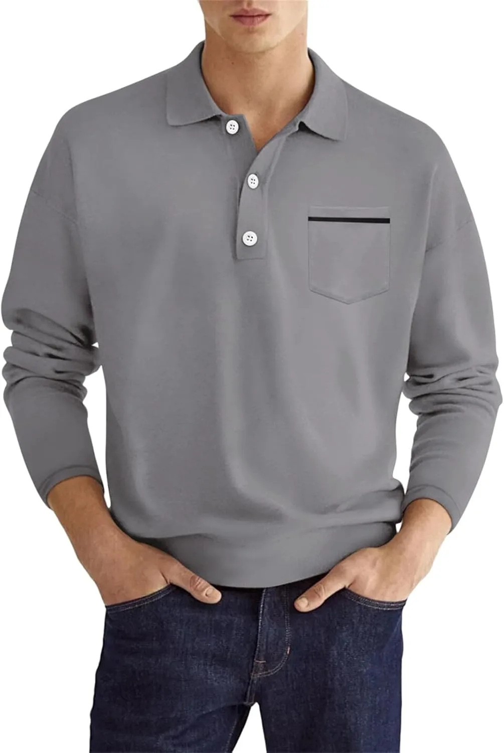 

Evzosrz Поло для мужчин, длинный рукав, карман