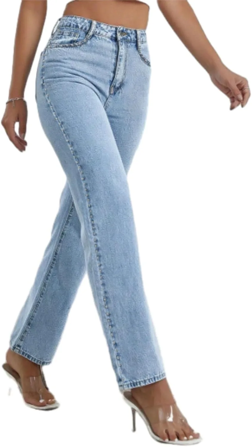 

Прямые джинсы для женщин с заклепками, высокие, широкие CFNZER