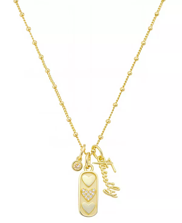 

Семейный безель с кубическим цирконием, цепочка с тремя бусинами в форме сердца из кубического циркония Unwritten, gold