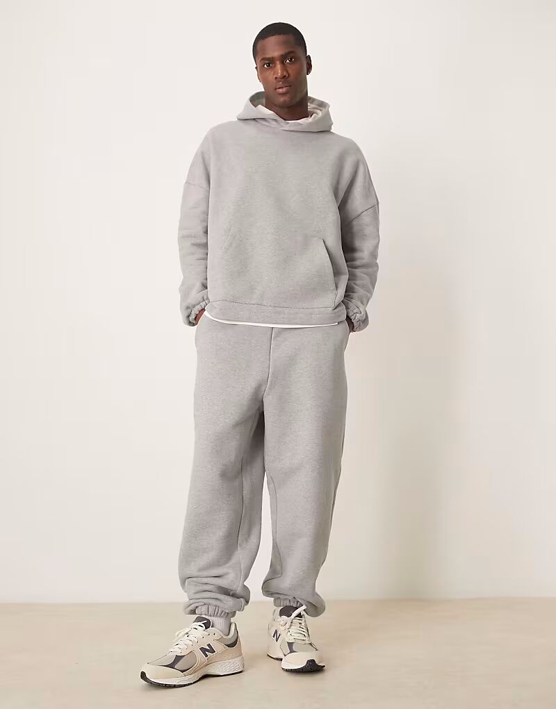 

Премиальные плотные свободные джоггеры ASOS DESIGN Coord плотностью 650 г/м² серого меланжевого цвета - LGREY
