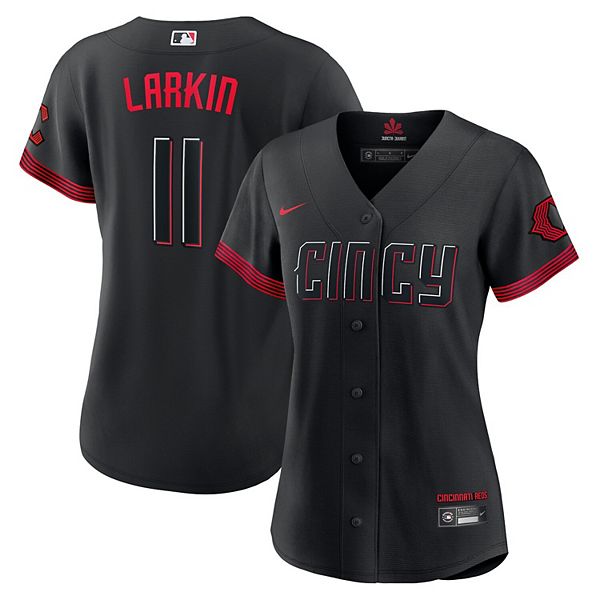 

Женская реплика игровой футболки Barry Larkin Cincinnati Reds 2023 City Connect черного цвета Nike, Черный, Женская реплика игровой футболки Barry Larkin Cincinnati Reds 2023 City Connect черного цвета Nike
