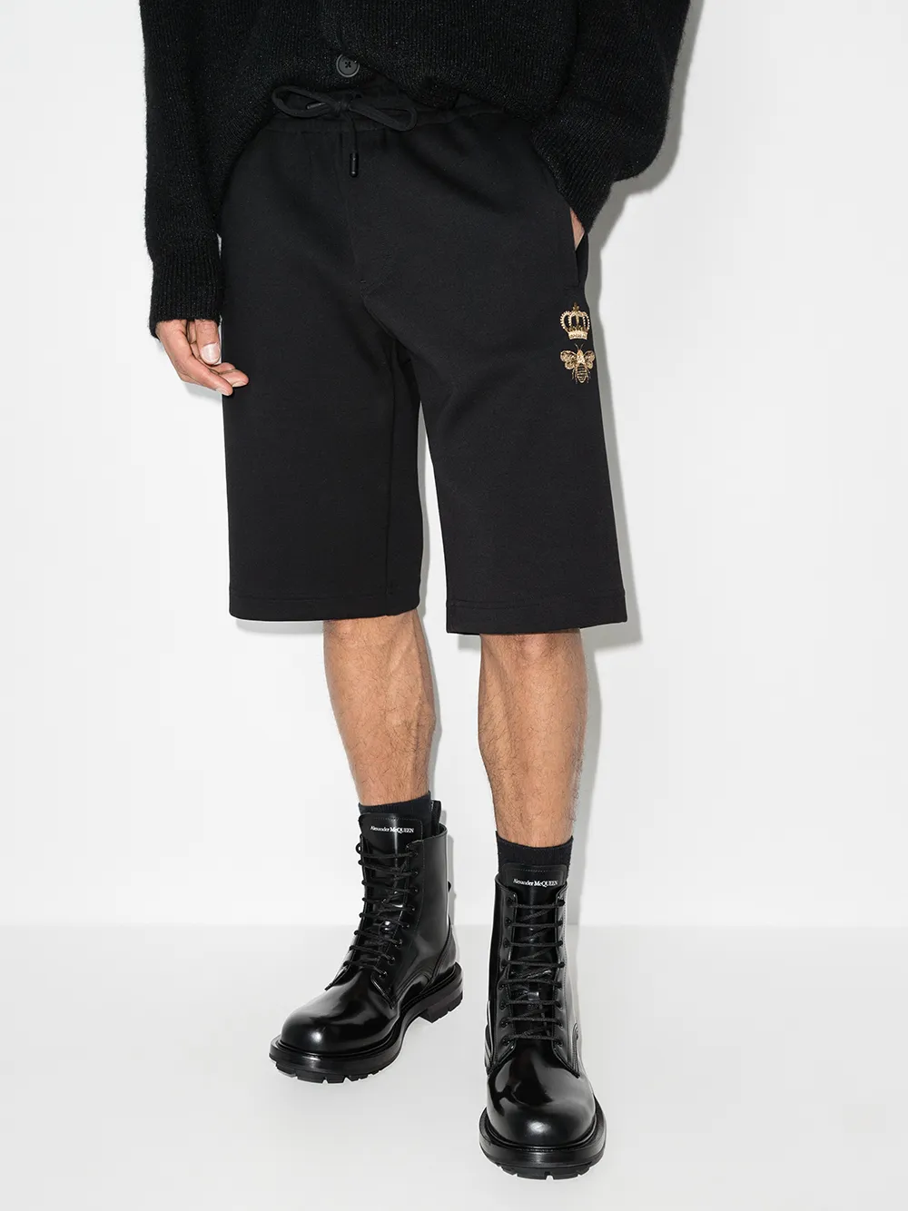 Шорты с кулиской и вышивкой DOLCE & GABBANA, черный — фото 2