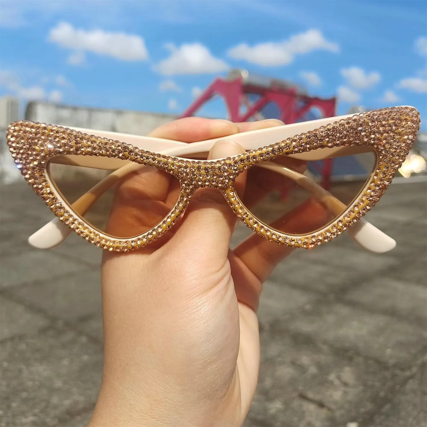 

Солнцезащитные очки Willochra Triangle Diamond Sunglasses Women Rhinestone Cat Eye Sunglasses Vintage Sparkling bling party sunglasses Eyewear, 2pcs-brown&yellow