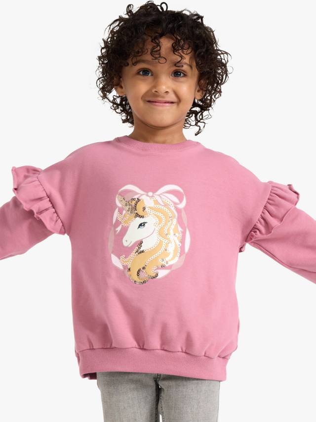

Детский хлопковый джемпер с пайетками и оборкой в виде единорога Lindex, Dusty Pink