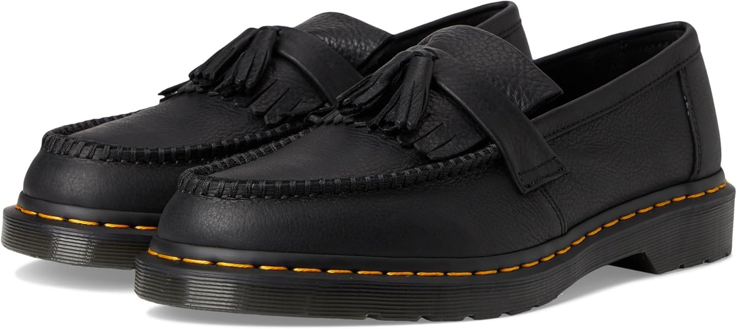 Dr. Martens Unisex-Adult Adrian Yellow Stitch Leather Loafers, Black — фото 2