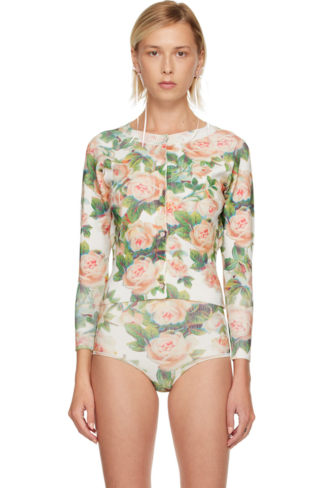 

Simone Rocha Белый укороченный вязаный кардиган с цветочным принтом