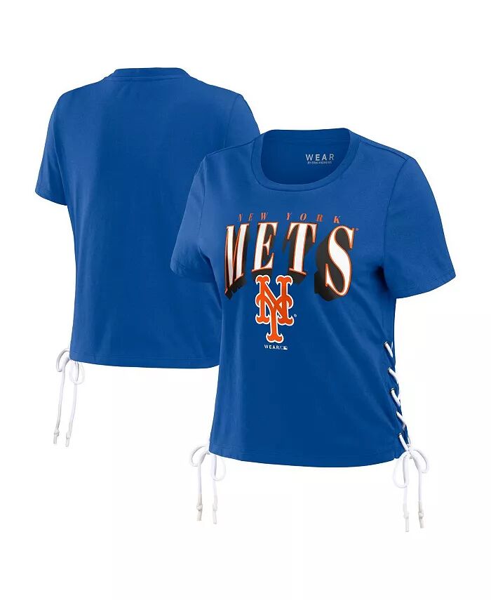 

Женская укороченная футболка со шнуровкой по бокам Royal New York Mets Wear By Erin Andrews, синий